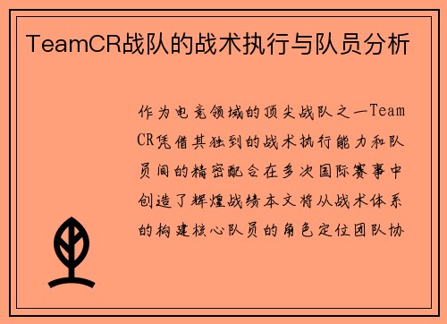 TeamCR战队的战术执行与队员分析