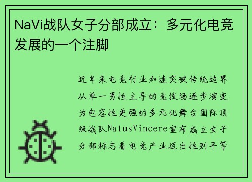 NaVi战队女子分部成立：多元化电竞发展的一个注脚